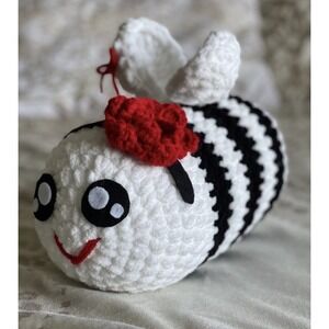 Crochet Bee Rose Red Moira Black White Striped Plush Plushie Squishy Stress Ball